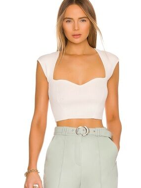 Jonathan Simkhai Abia White Ribbed Sweetheart Crop Top - Women's L